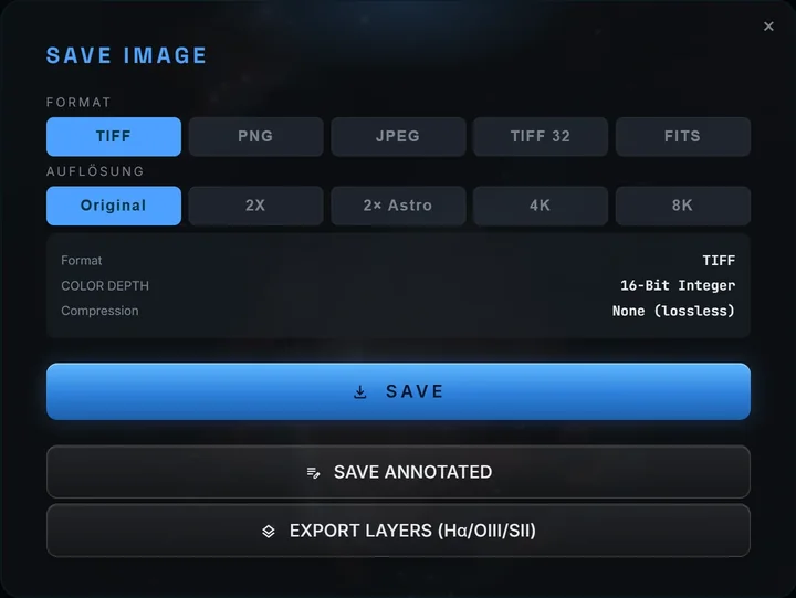 Save dialog with format and resolution choice